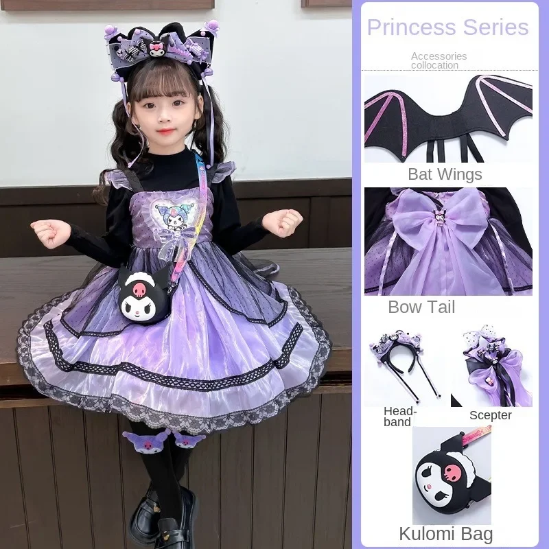 

Sanrio Kuromi Halloween Princess Dress Lolita Spring Autumn Children's Anime Cosplay Costume Dresses Puffy Skirt Girl Dress Gift