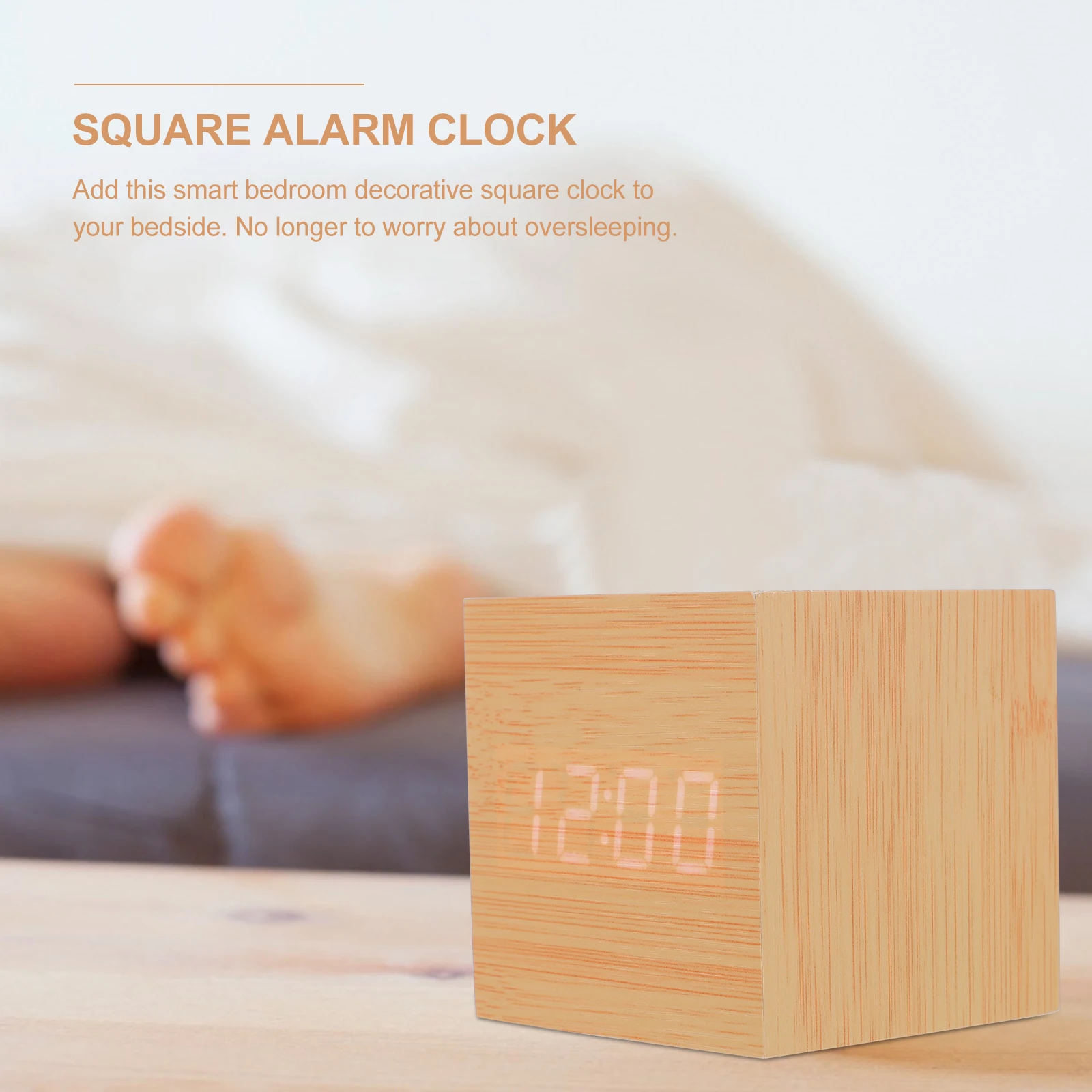 

1pc Square Alarm Wooden Led Dual Display Electronic With Temperature Display Usb Powered Bedside Clock For Bedroom Decor Digital