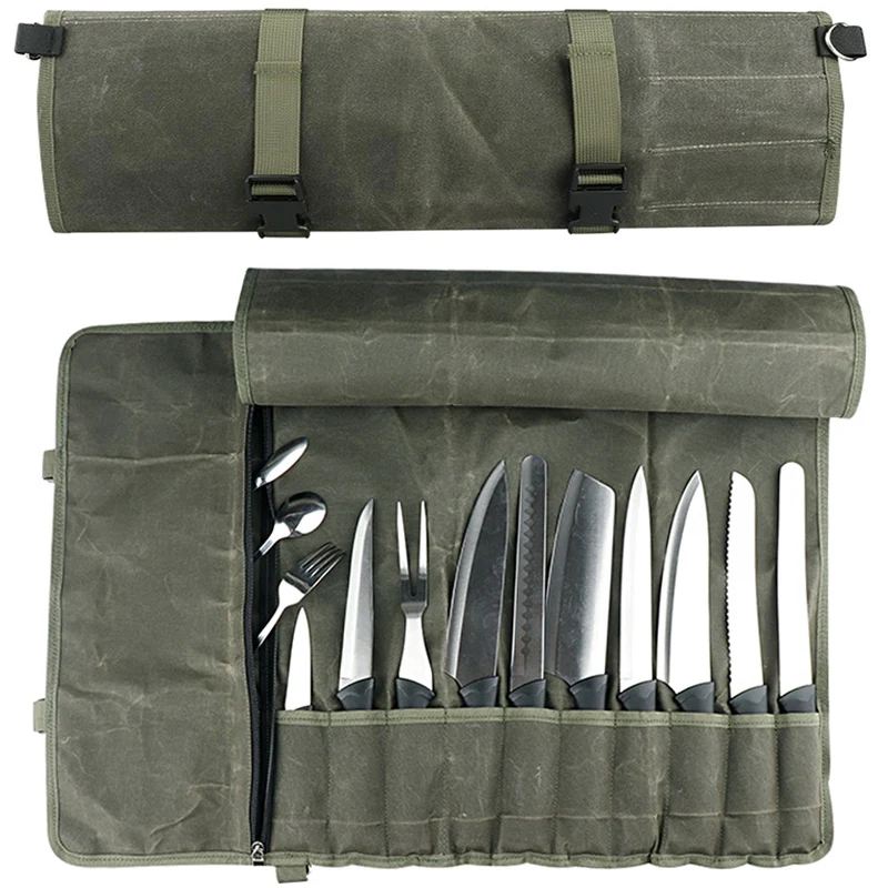 Canvas Chef Knife Roll Bag Organizer Portable Travel Slicing Cleaver Cooking Knife Storage Pocket Carry Case Kitchen Accessories