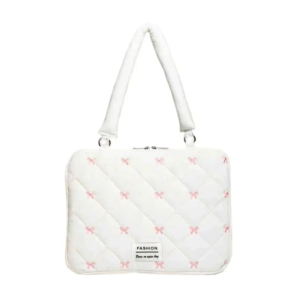 Embroidered Bow Business Briefcases File Folder Handbag Laptop Sleeve Case Bag Shoulder Bag Large Capacity Laptop Bag