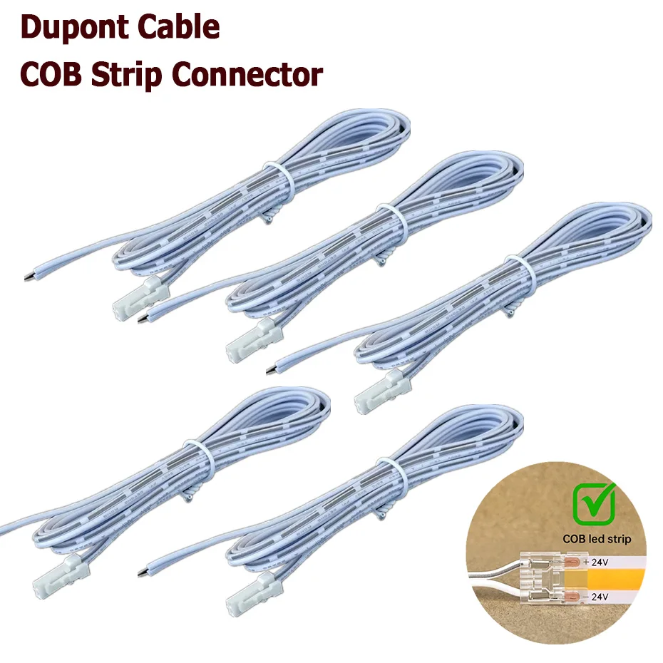 1/3/5 PCS 2M Dupont Wire Cable Male To 2pin 5mm 8mm 10mm COB Connector For 12V 24V COB LED Strip Light Dupont Extension Wire 2m