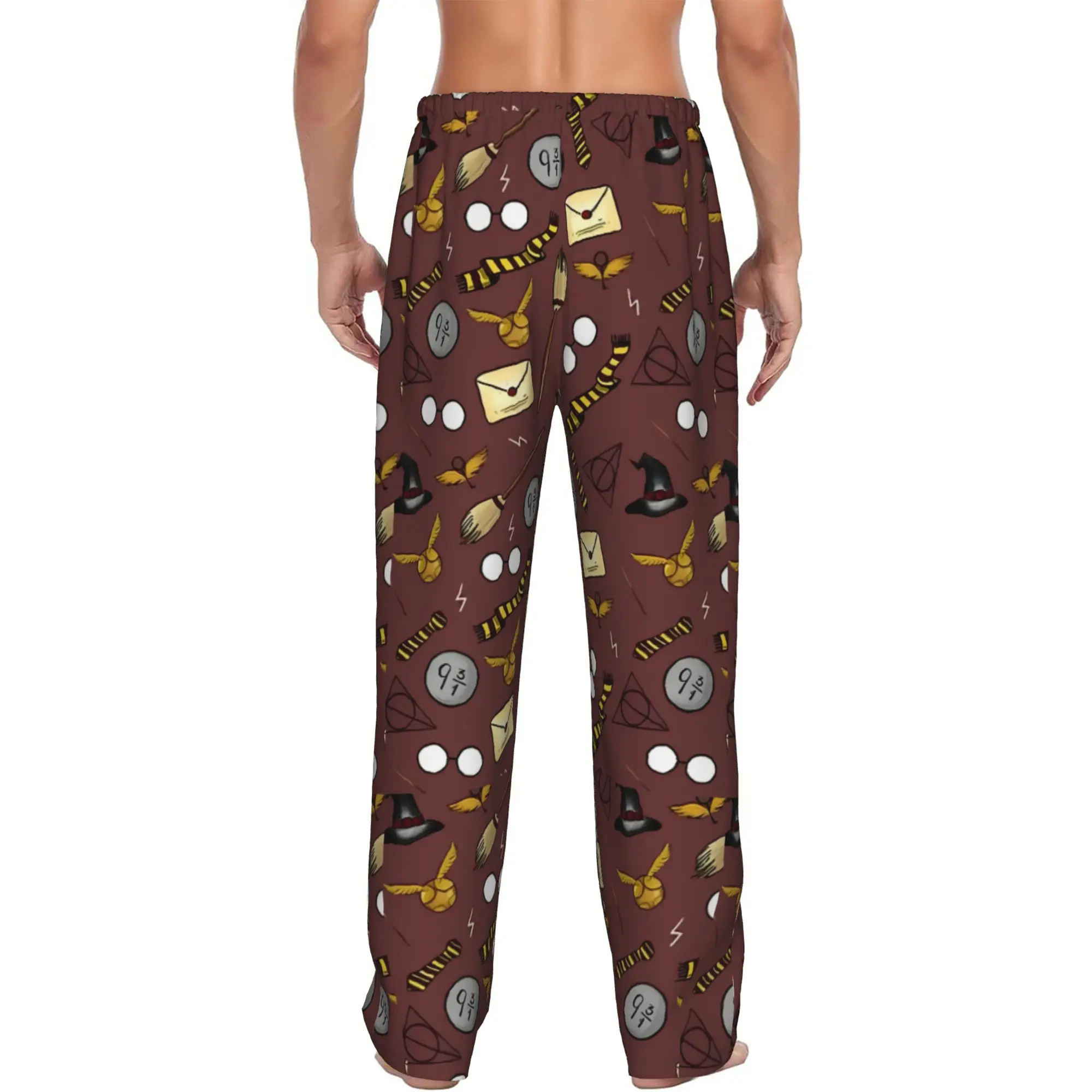 Custom H-Harryed Halloween Pajama Pants Men's Magic School Sleepwear Lounge Sleep Bottoms Stretch with Pockets