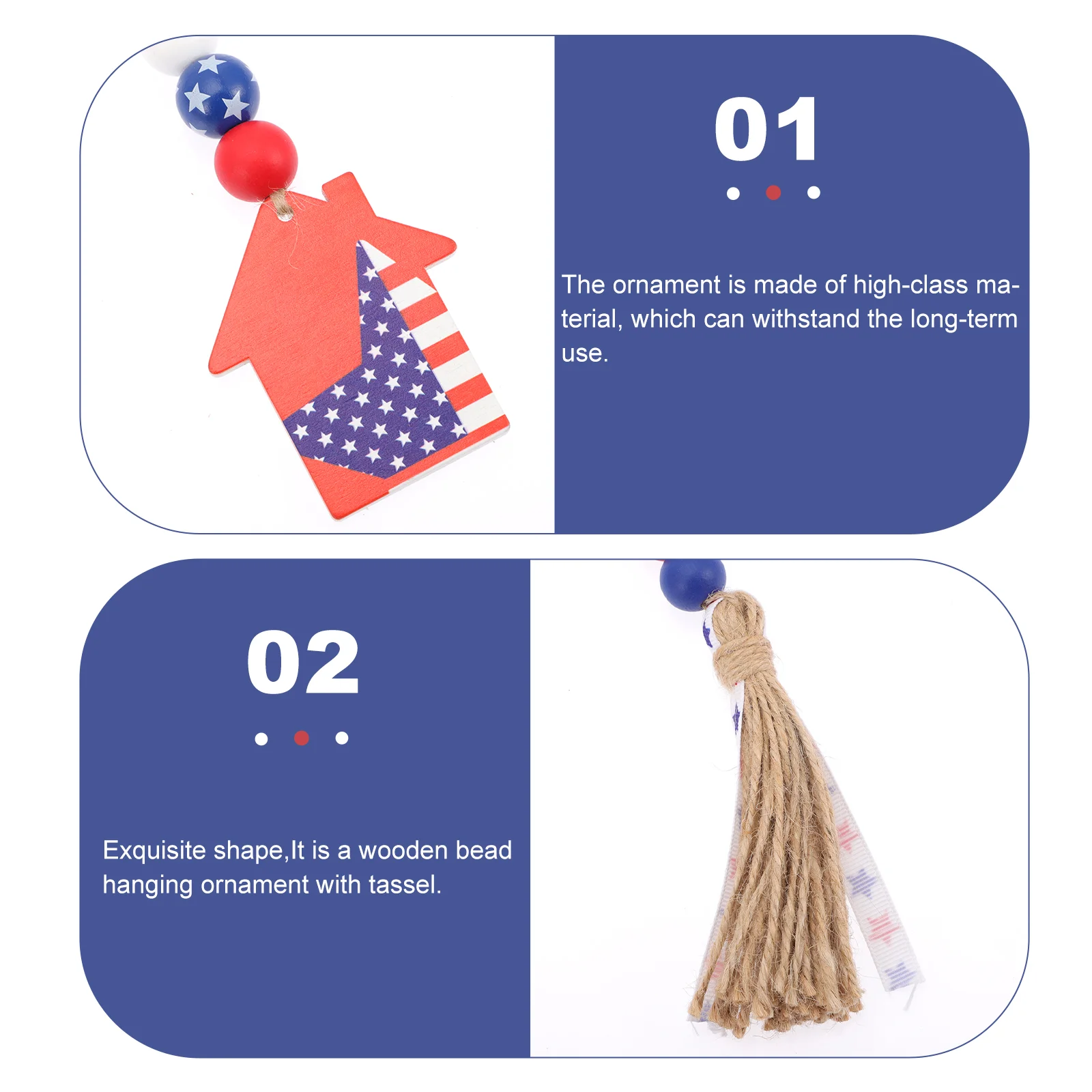 American Style Outdoor Independence Day Wooden Bead String Flag Fringe Ornament