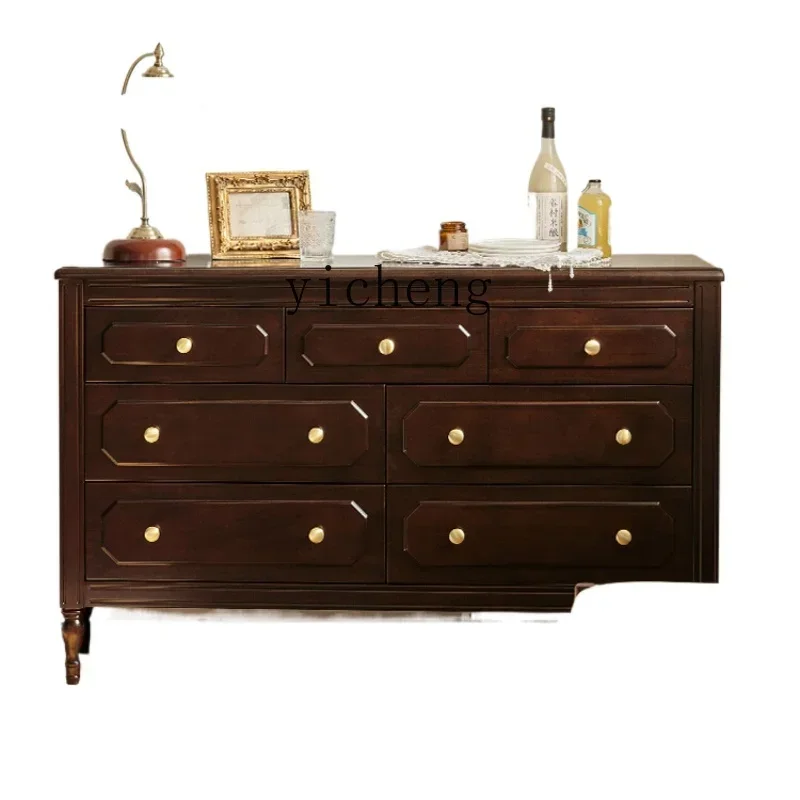 retro solid wood storage cabinet light luxury bedside cabinet simple medieval drawer storage seven chest cabinet decoration