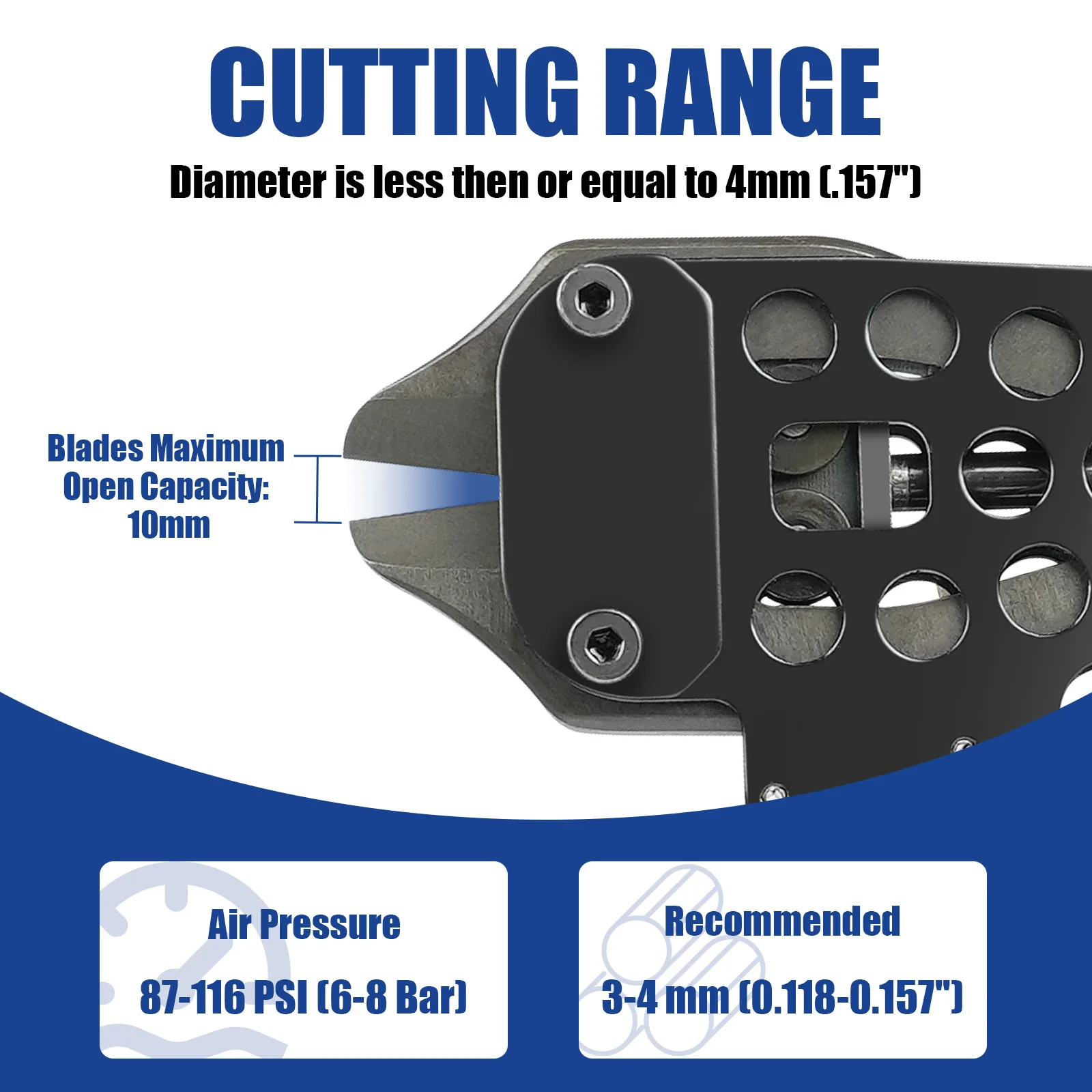 WOODPECKER CTQ4XD Pneumatic Cutting Nipper, 4mm Diameter Wire Cutting, Air Power Wire Shear, Cutting Wire Tool