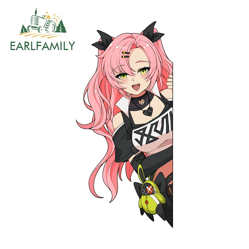 EARLFAMILY Niedlicher Nicole Waifu Peeker Feiner Aufkleber, schöne Cartoon-Motorradhelm-Aufkleber, Sonnenschutz-Vinyl-Graffiti-Dekoration