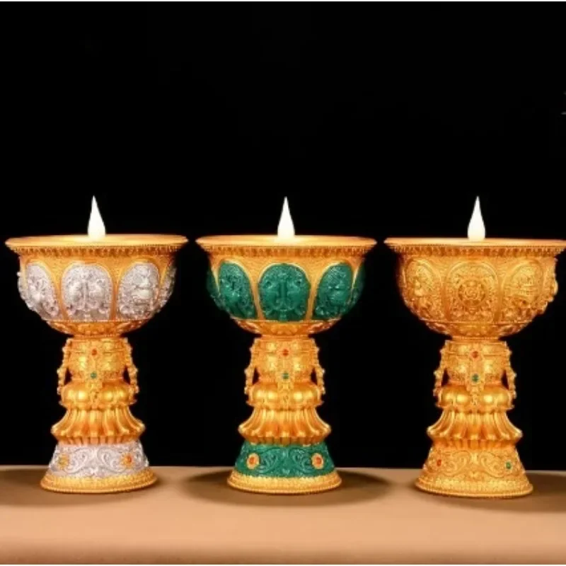 Electronic ghee lamp Plug-in smokeless candle LED Changming supply lamp eight auspicious engraved candlestick ornament