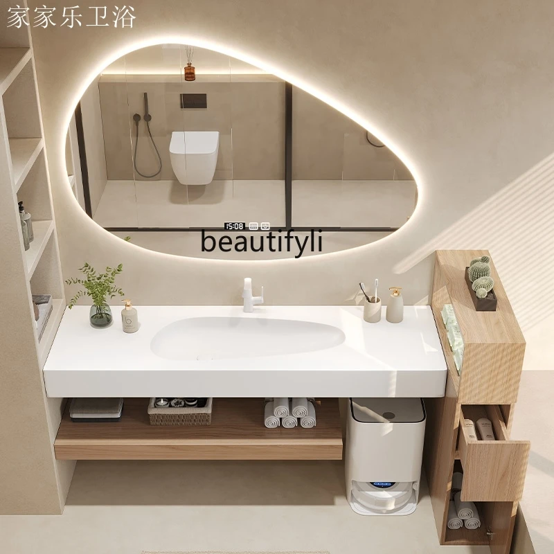 High-value Corian integrated basin bathroom cabinet modern and simple, hand washbasin washbasin basin