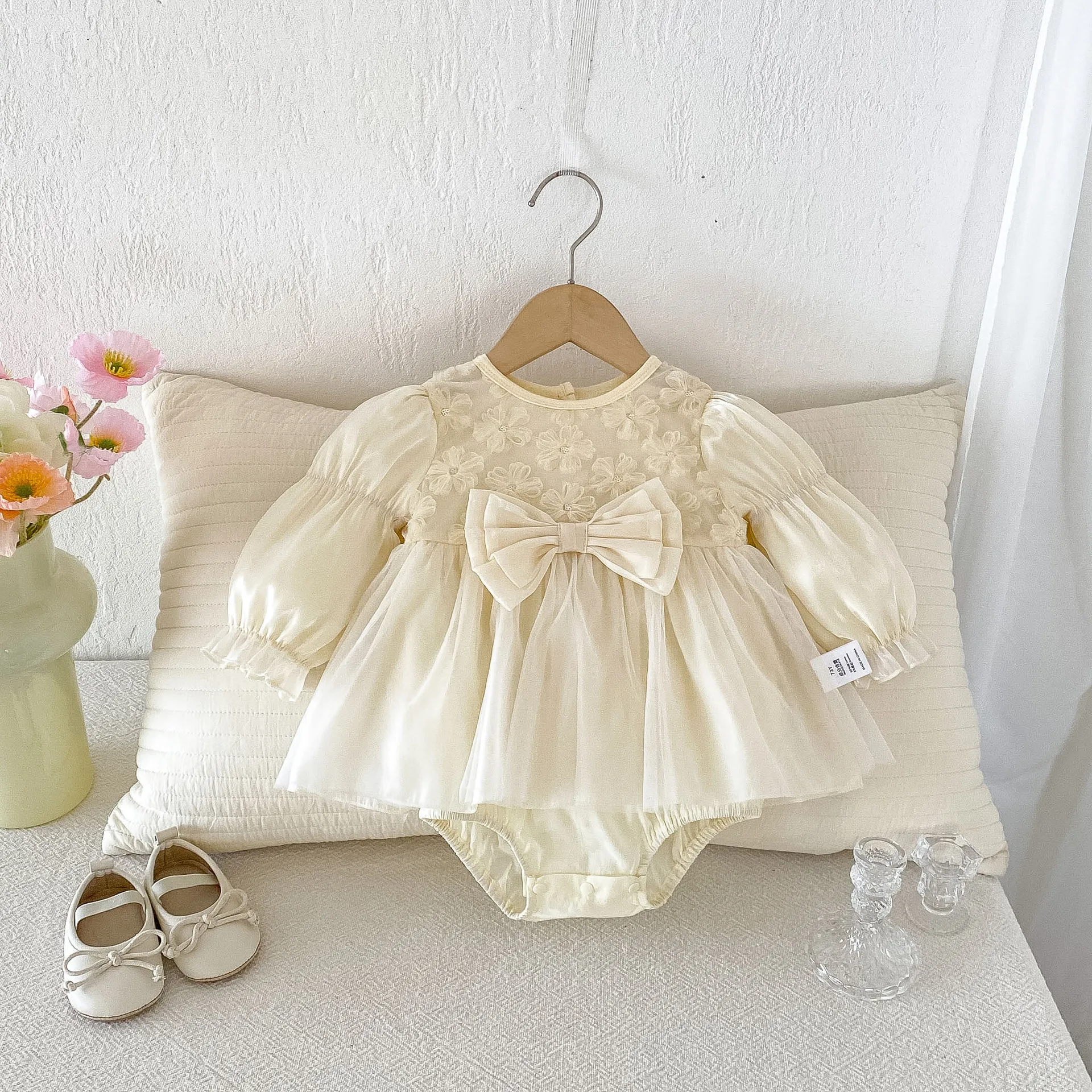Baby Girls Clothes Autumn Baby Long Sleeve One-piece Bodysuit Princess Three-dimensional Flowers Romper Dress