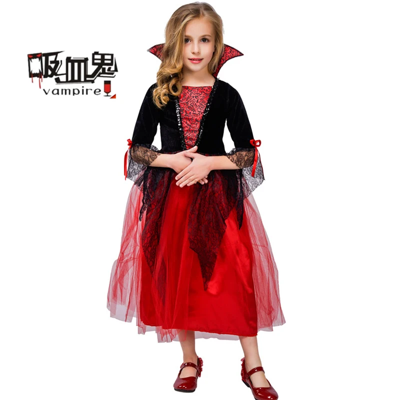 

New Style Girls' Vampire Costume Halloween European Medieval Funny Vampire Princess Dress Party Masquerade School Event Stage Performance Costume