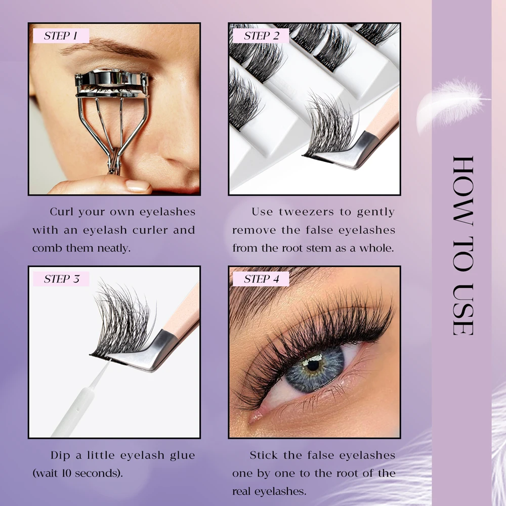 CILLOPHY القط العين كاذبة رمش تمديد DIY بها بنفسك لاش سلسلة رقيق لينة وسهلة التشغيل الرموش تمديد حزمة ماكياج أداة