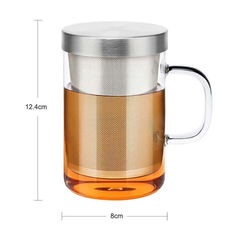 

New 2025 500ml Large Borosilicate Glass Tea and Coffee Cup with Stainless - Steel Features for Home and Office