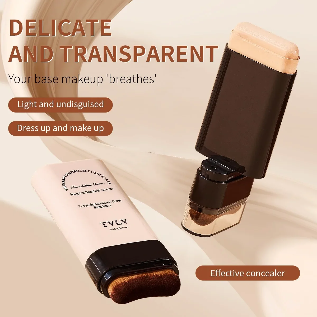 TVLV Velvet Moist Light Eraser Foundation Stick พร้อมแปรงยาวนานไร้ที่ติคอนซีลเลอร์ครีมแต่งหน้าสําหรับ Face Beauty เครื่องสําอางค์