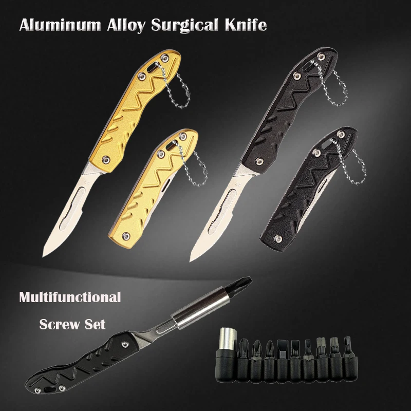 Aluminum alloy Scalpel Multifunctional Screw Set Outdoor Survival Camping Portable EDC Tool Folding Knife Unboxing Tool ﻿