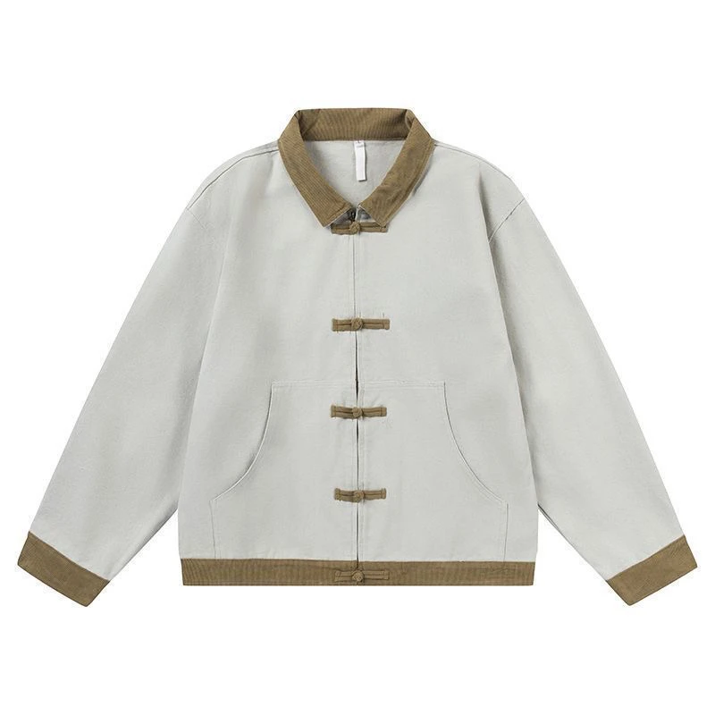 

YJANGDE Chinese Sle Button Casual Jaet Men Women Retro Couple Wear Polyester Nylon Cosite Fiber Stand Fit Breathable
