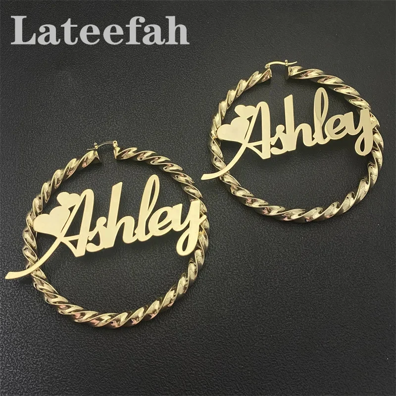 Lateefah DIY Stainless Steel Name Letters Custom English Exaggerated Circle Thread Earrings Valentine\'s Day Gifts küpe