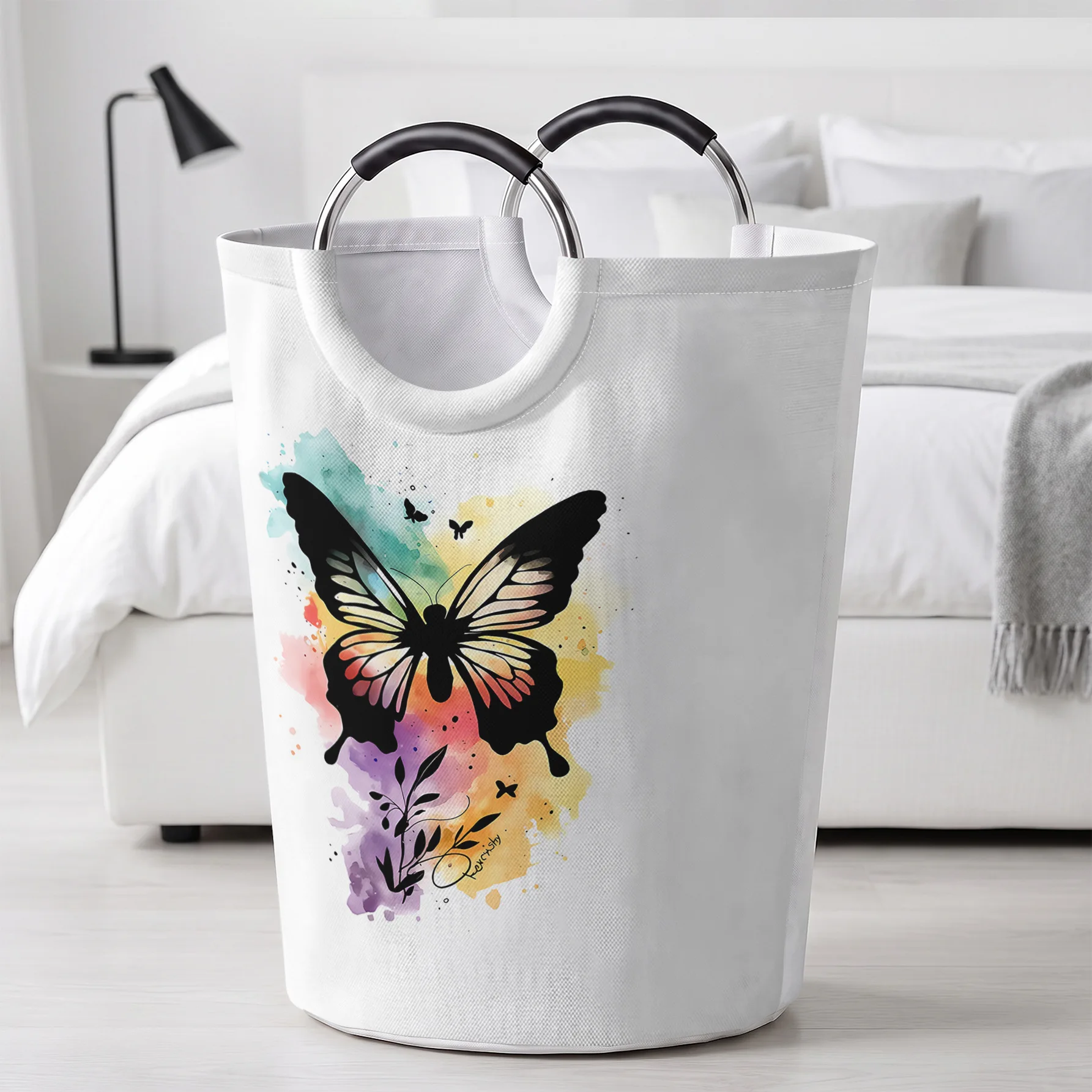 Watercolor Rainbow Splash Butterfly Print Handheld Storage Basket, For Laundry, Bedroom & Home Sundries Storage