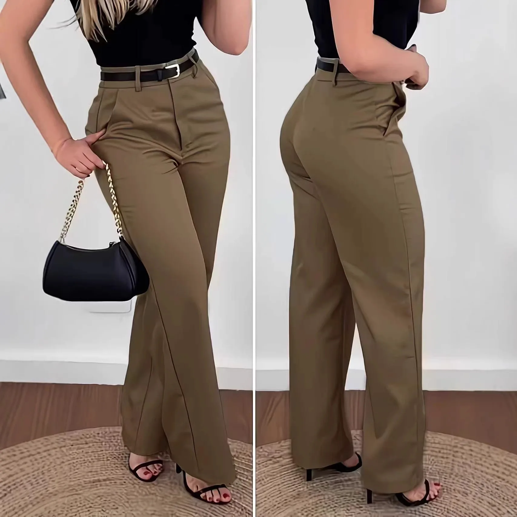

Spring Summer Wide Leg Suit Pants Casual High Waist Women's Premium Leisure Trousers Straight Cut High Waist Polyester