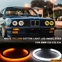 4Rings Dual Color Cotton Light LED Angel Eyes Halo Rings For BMW 3 5 7 Series E30 E32 E34 Car Headlights Free Error White Yellow