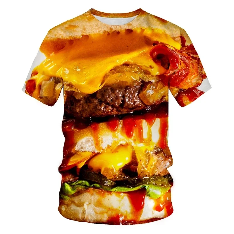 Creative Food Pattern T Shirts Hamburg Pizza Steak French Fries Men's Summer T-Shirts Short Sleeve 3D Printed Kids Clothing