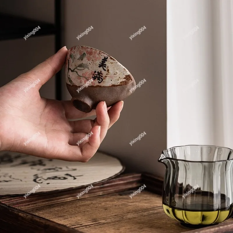 Hand‑Painted Coarse Clay Tea Cup, Large Single Teacup for Home Gongfu Tea Drinking 6