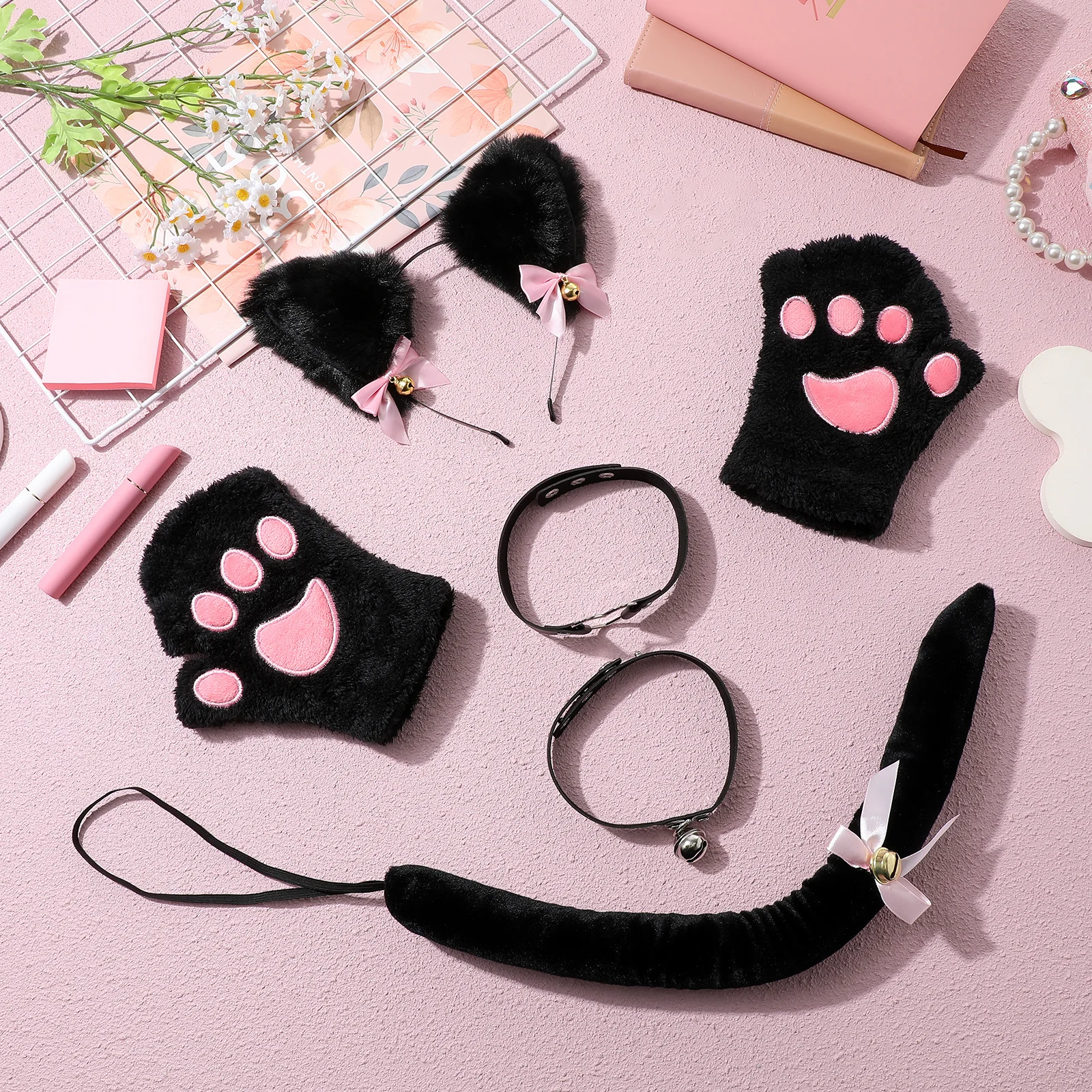 1 zestaw 1 Zwierzęcy Kostium na Halloween, Akcesoria do Cosplayu, Ogon, Kostium na Imprezę, Uszy Kota i Lisa, Ogon, Zestaw do Cosplayu Lisa, Zestaw Uszu