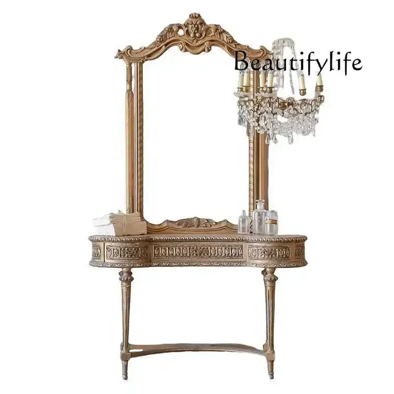 N19  French retro old dressing table old Louis XVI style furniture gilt dresser can be customized