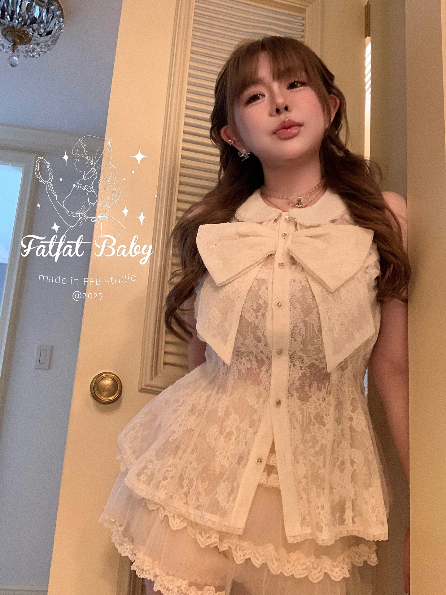 

Fatfaaby Early times Knot Svel irt And Cake Skirt Set Sweet Sle Women's Polyester Cotton Blend Top