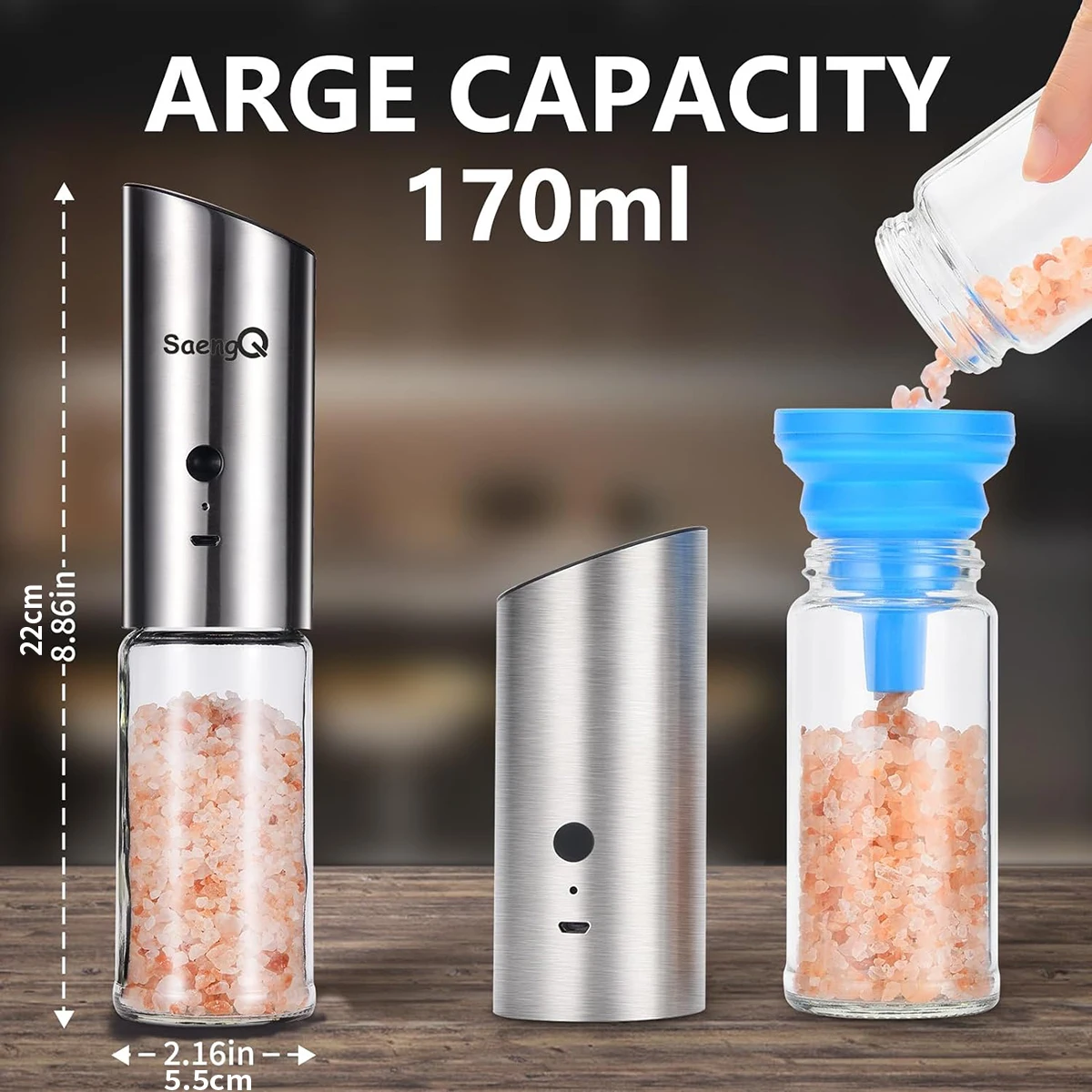 Gravity Electric Salt and Pepper Mill,USB Rechargeable Kitchen Electric Pepper Mill with Adjustable Grinder and LED Light,High G