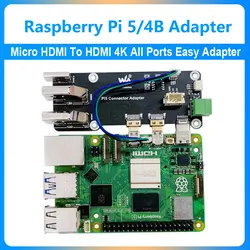Raspberry Pi 5/4B Micro HDMI To HDMI Easy Adapter board Dual 4K Outputs All Ports To Pi's USB Side UART