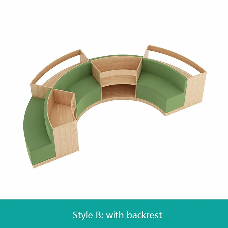 

Book storage function: S-shaped combination sofa, public library, school furniture, solid wood sofa cover, custom