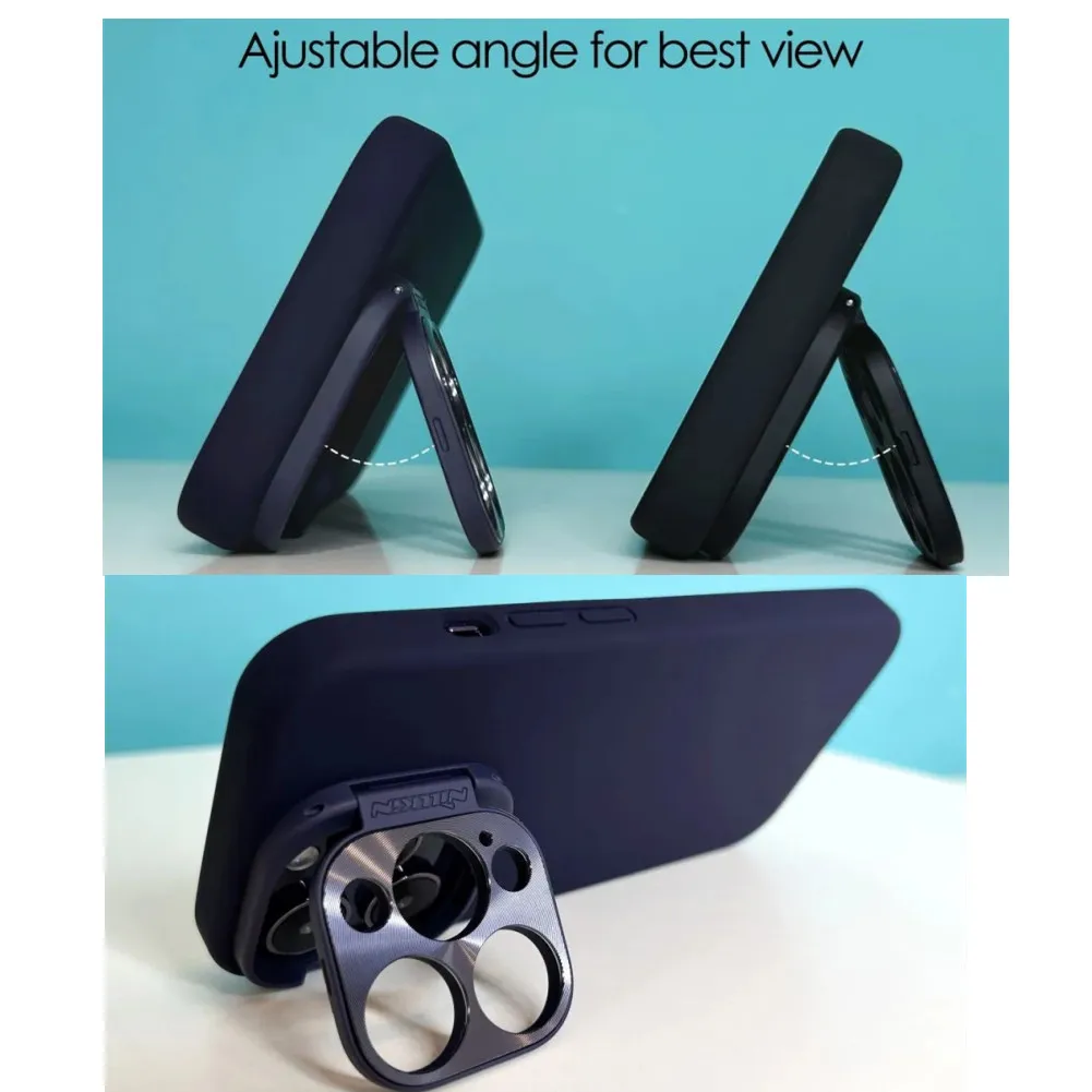 NILLKIN For iPhone 15 ProMax Magsafe Case Lens Wing Case Foldable Stand Lens Protection Soft Silicone Cover For iPhone 14 ProMax