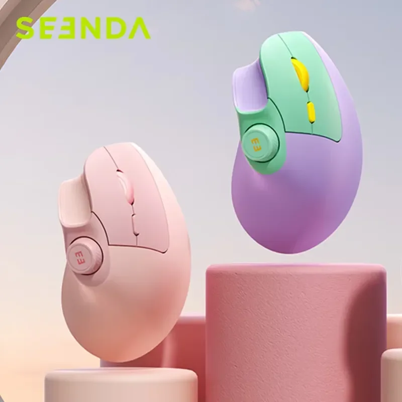 For Seenda Ergonomic Vertical Mouse Wireless Bluetooth Rechargeable Silent Click Volume Knob USB Optical Mice For Windows