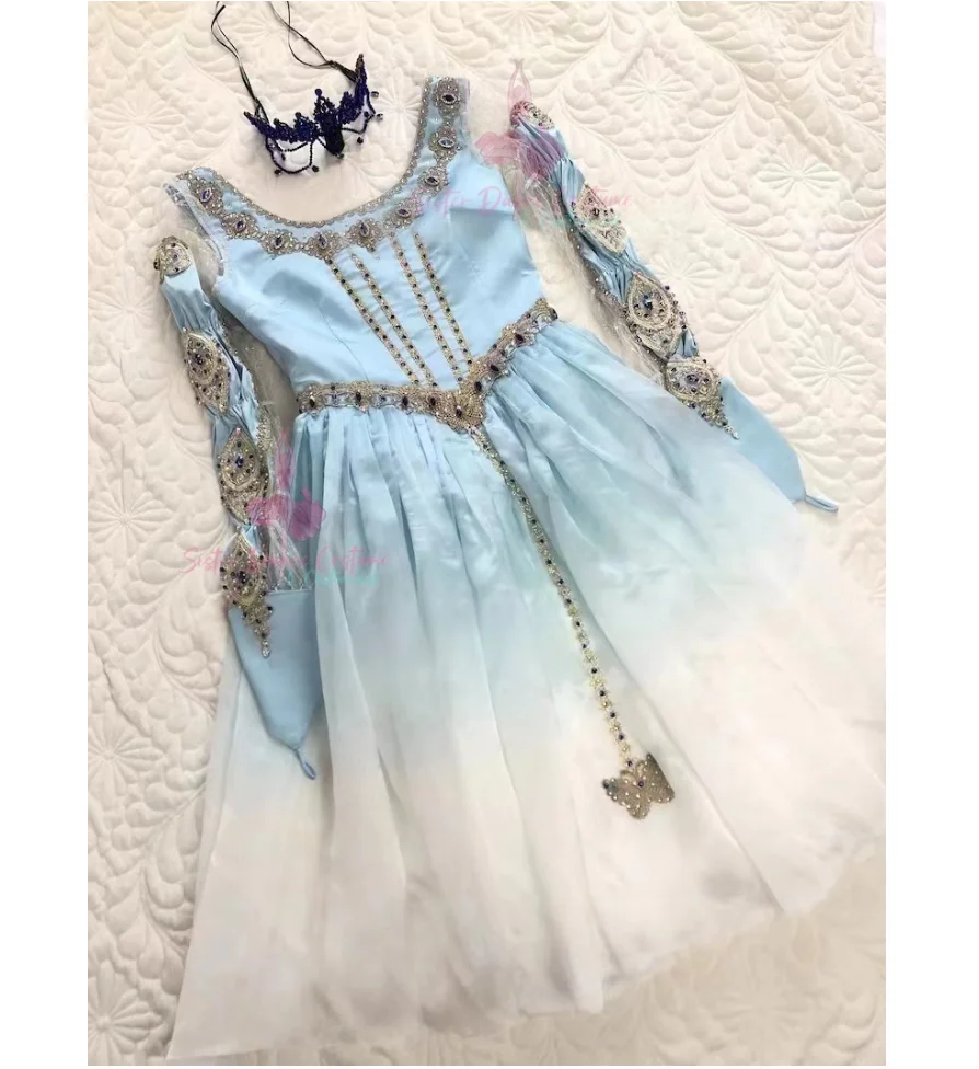 

Swan Lake scene three dance variations tutu private custom blue diamond-set gold embroidery long skirt