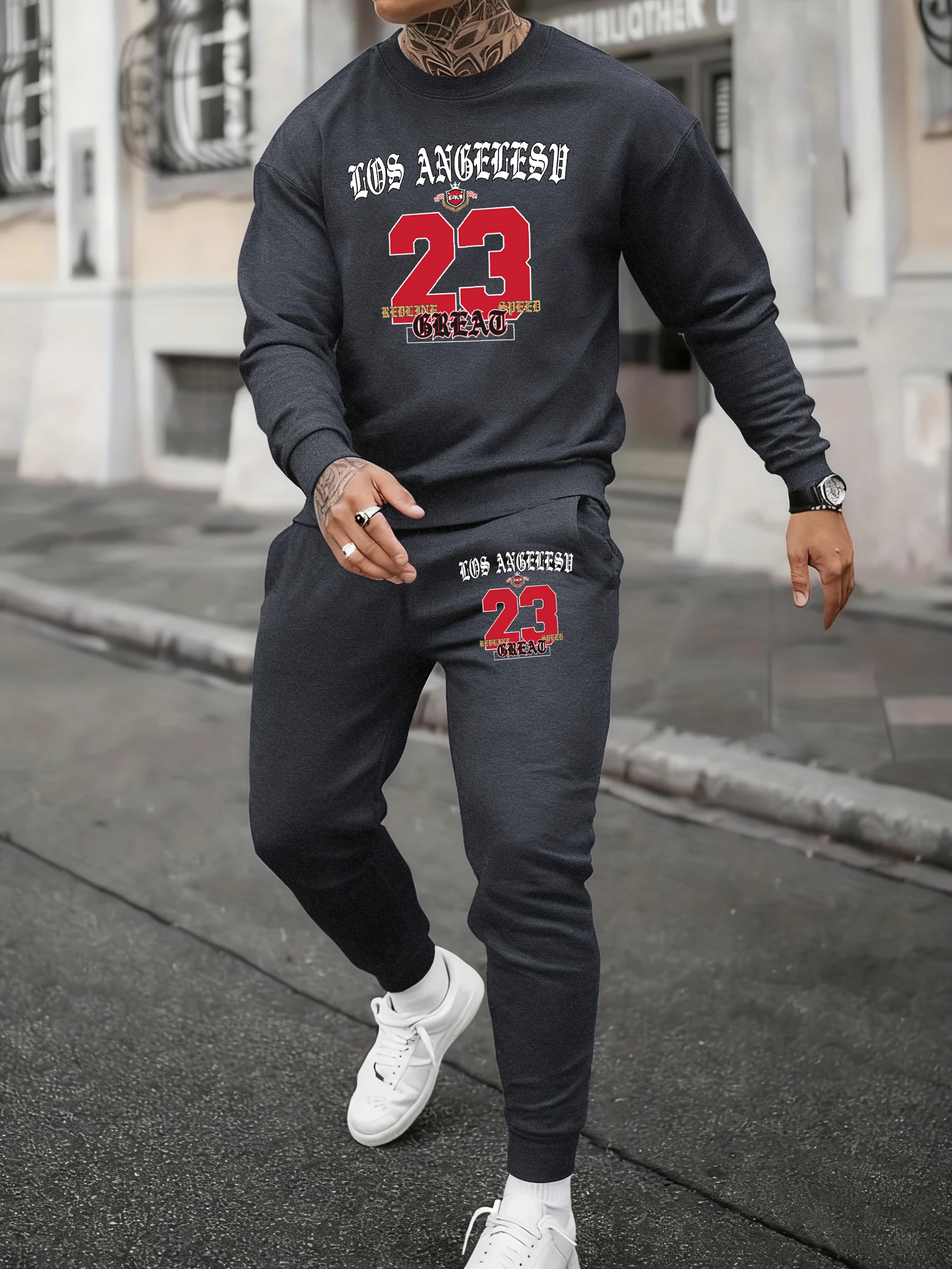 Los Angeles Letter Number 23 Print Sport Drawstring Britches Men'S Simple Casual Sportpants Hoodie Suits Fashion Warm Sweatshirt