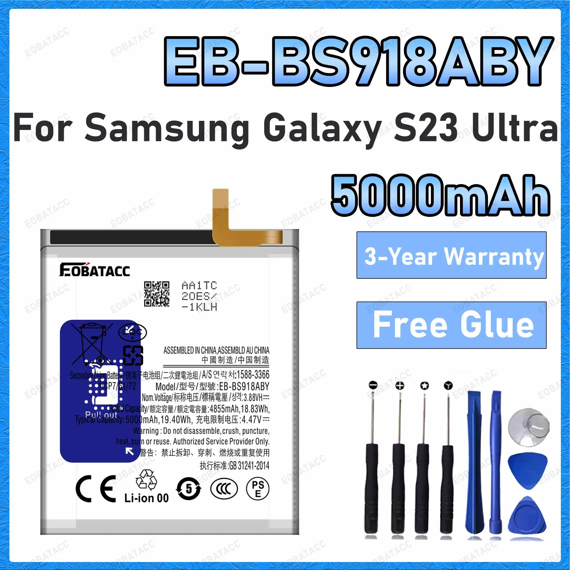 EB-BS918ABY 5000mAh Battery For Samsung Galaxy S23 Ultra Batteries New High Quanlity+Free Tools