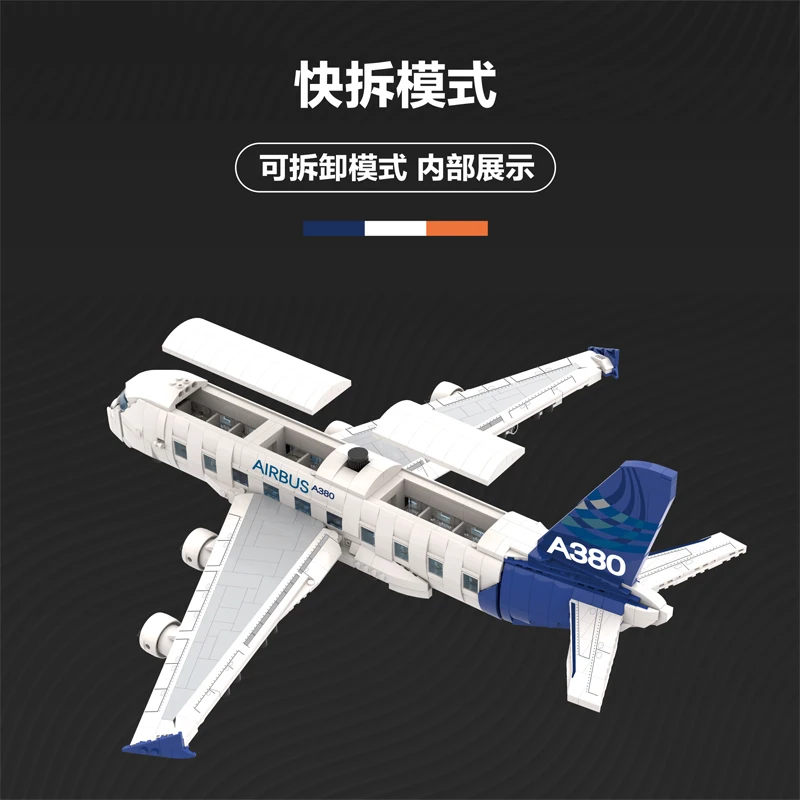 IN STOCK MOC Idea Airport Aviation Aircraft A380 Passenger Plane Building Blocks Bricks Model Assembling Kids Toys Gift Set