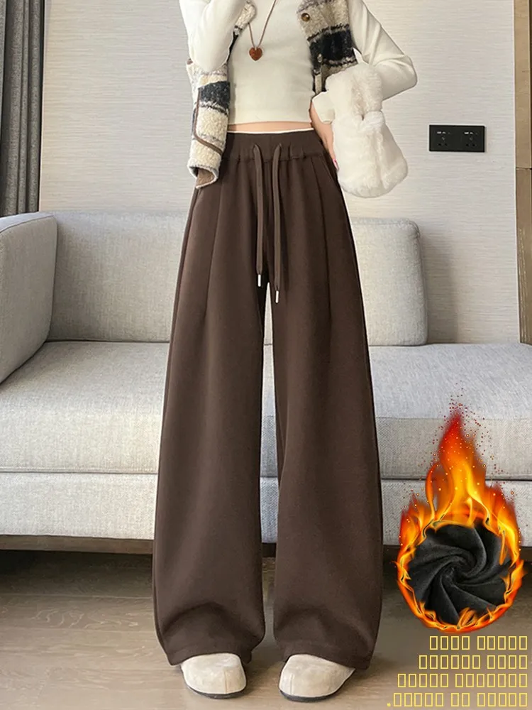 

Thiened Fce High Waist Wide Leg Banana Pants Women's Casual Trousers Winter Warm Loose Fit Faion High Waist Pants