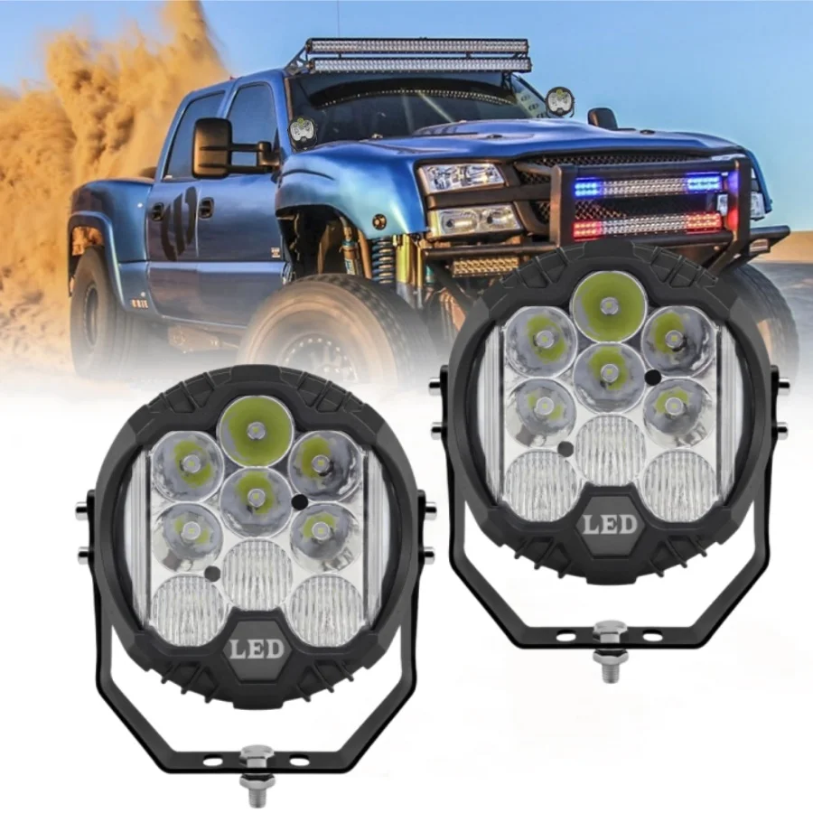 

5/7-дюймовый круглый светодиодный внедорожный фонарь белого цвета Боковой шутер Светодиодный рабочий фонарь белого цвета Красочный градиент цвета со вспышкой для всех автомобилей