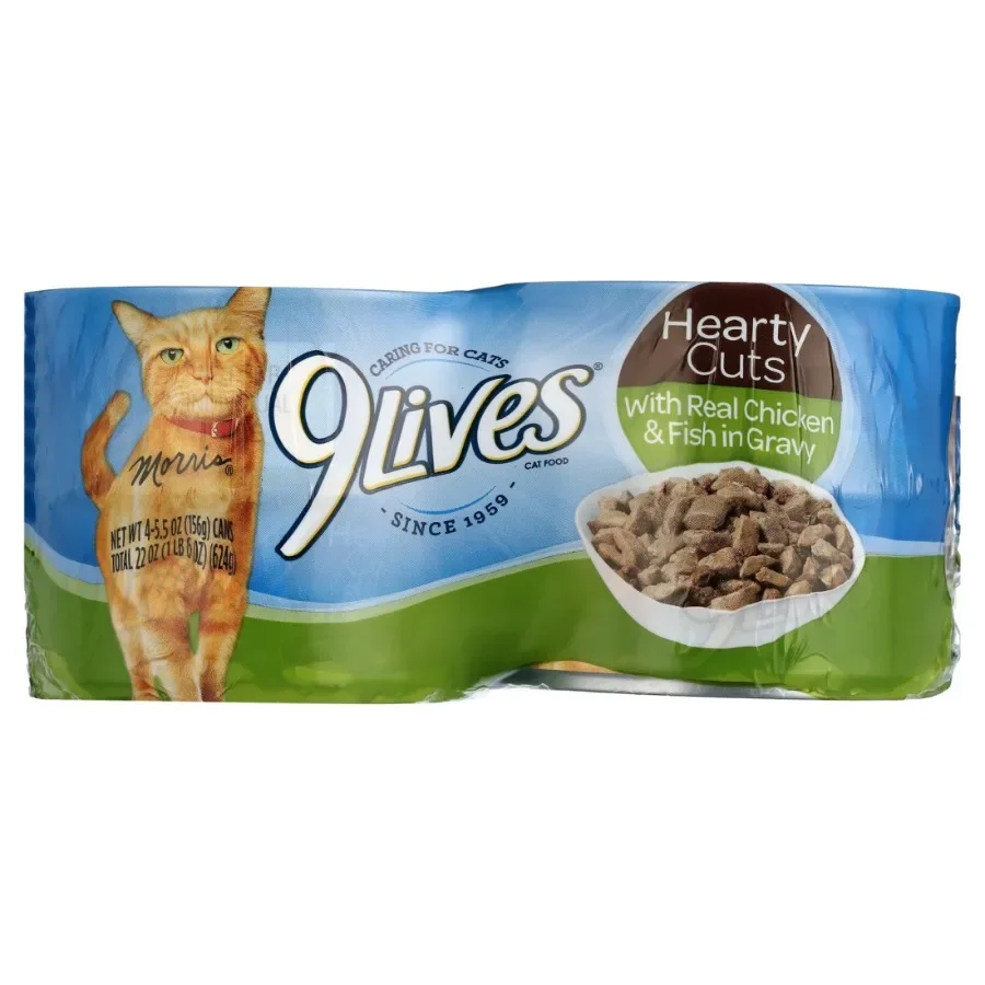 Hearty Cuts con Pollo y Pescado Reales en Salsa, Comida Húmeda para Gatos, 5.5 oz. Latas, paquete de 24