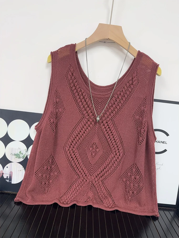 High Quality Casual Hollowed Out Knitted Vest for Women's New Summer Breathable Thin Camisole Top