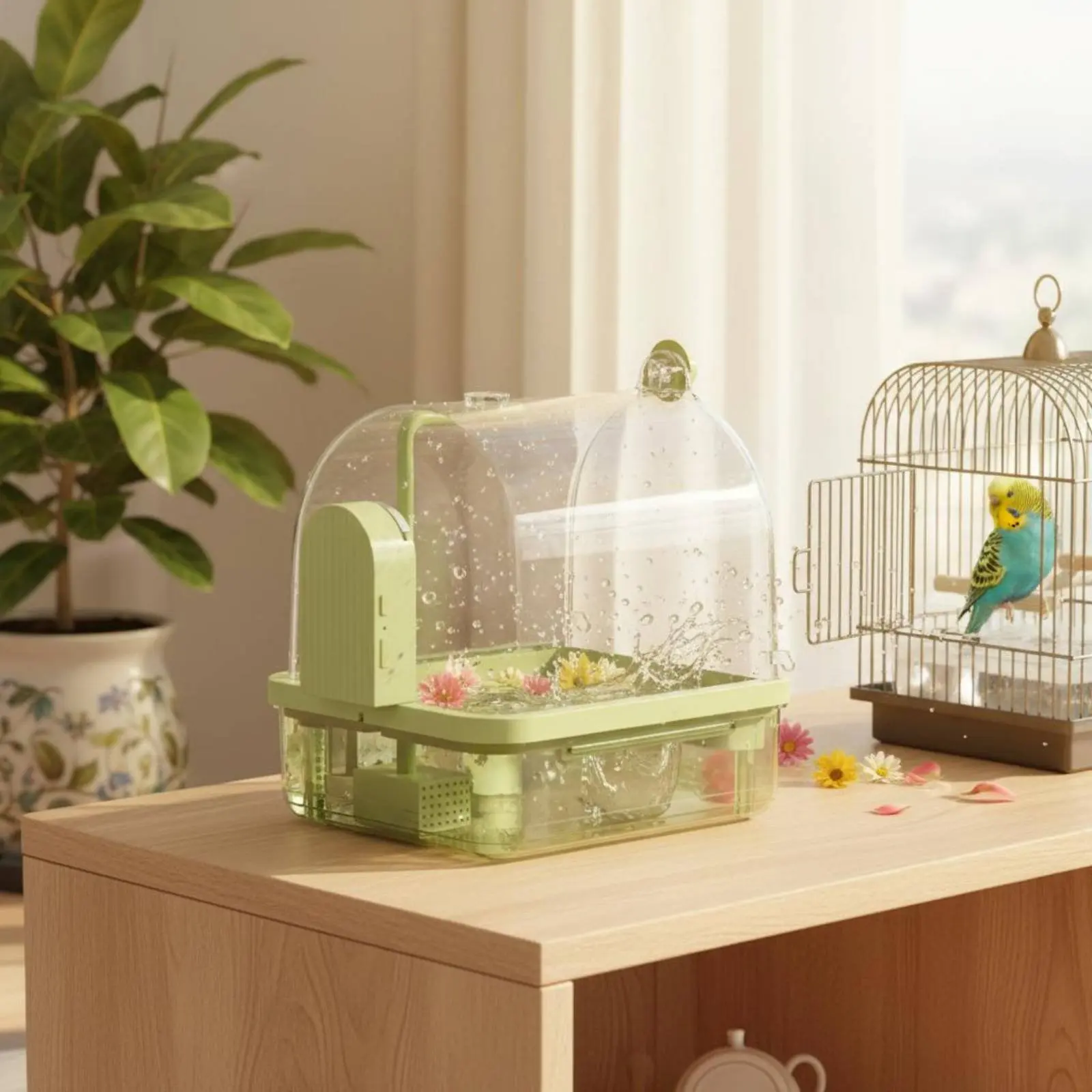 Automatic Bird Bath Wireless Sensor Parrot Bathtub Bird Shower Tub Transparent Cover Pet Supplies Non view 3