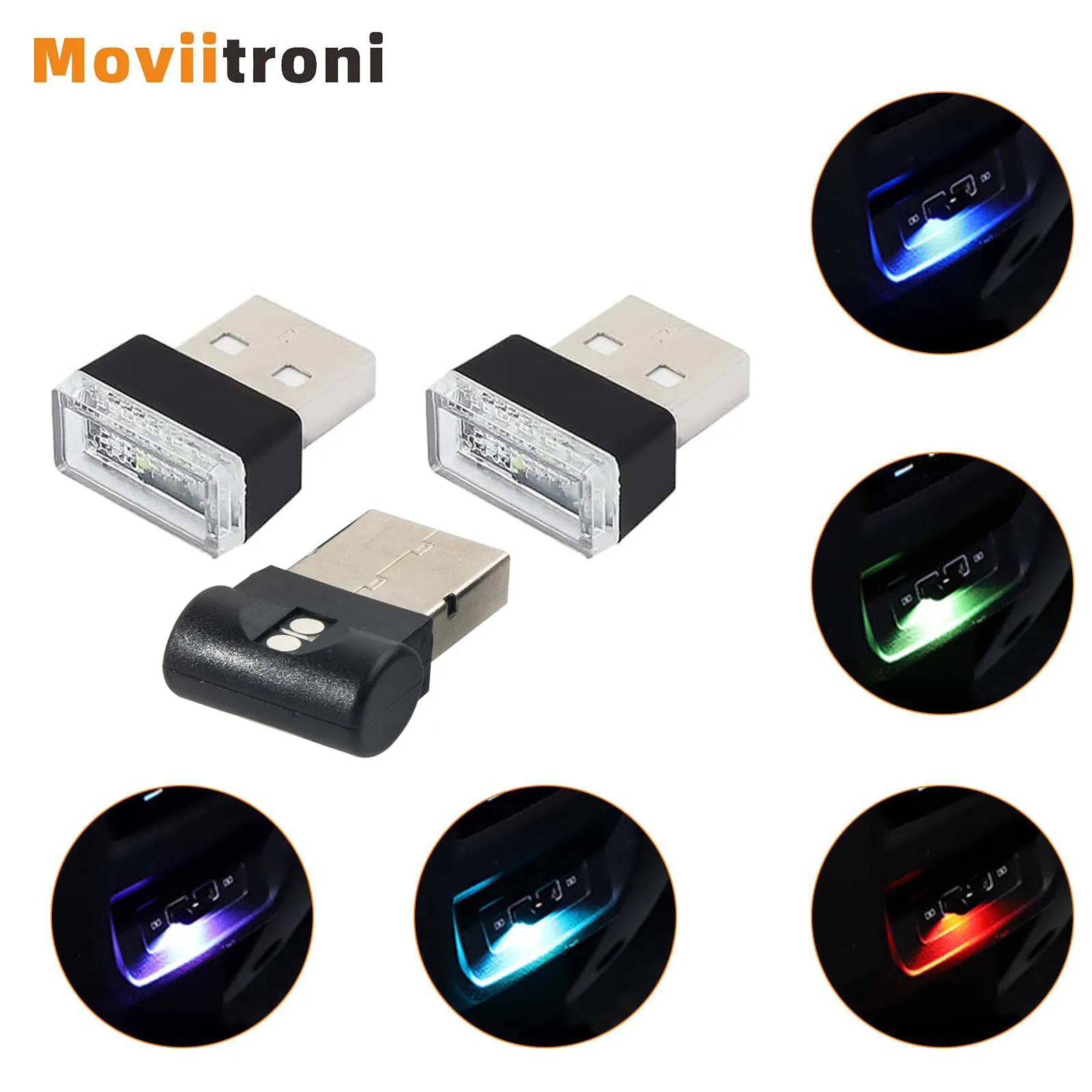 2pcs USB LED Car Interior Lights Mini Atmosphere Night Lamp For Auto Ambient Bedroom Hallway Decor