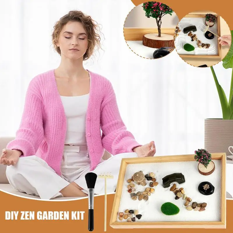 DIY Zen Garden Set Mini Gift Set Zen Stone Table Garden Premium Japanese Zen Sand Garden Zen Home Decor Meditation Gift Kit