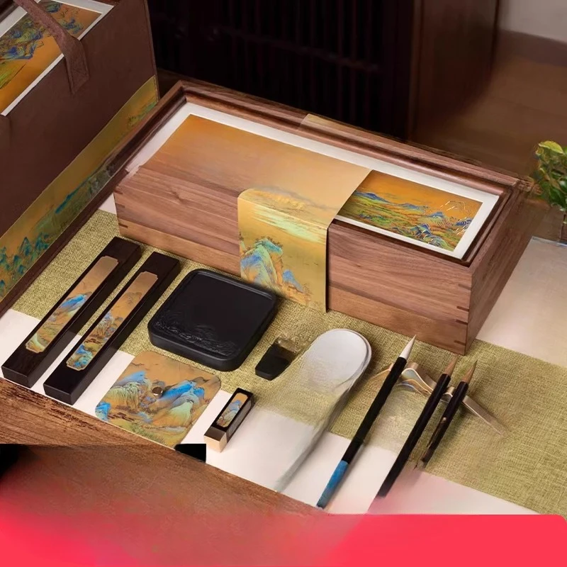 Study four treasures brush storage box, pen, ink, paper and inkstone