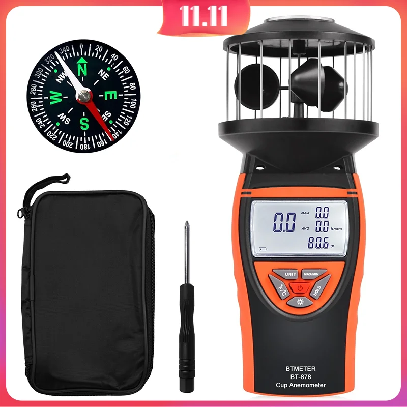 

Измеритель скорости ветра BT-878 Диапазон 0,7-42 м/с, высокоточный ветромер, измеряет скорость ветра и температуру ветра MAX/MIN/AVG, расход воздуха