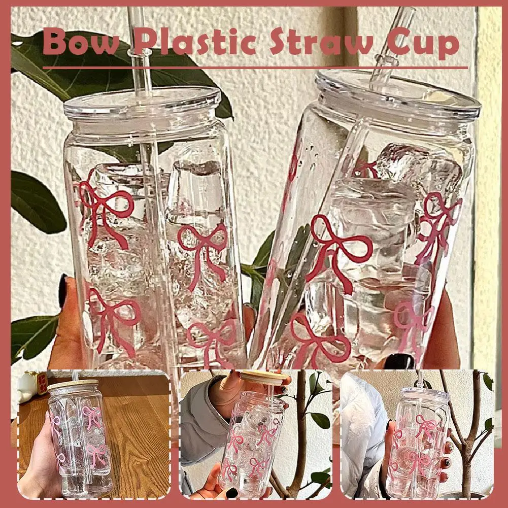 500 ml Nette Fliege Kunststoff Stroh Tasse Transparent Milch Kaffee Becher Mit Stroh Reise Outdoor Wasser Trinkbecher Party geschenk