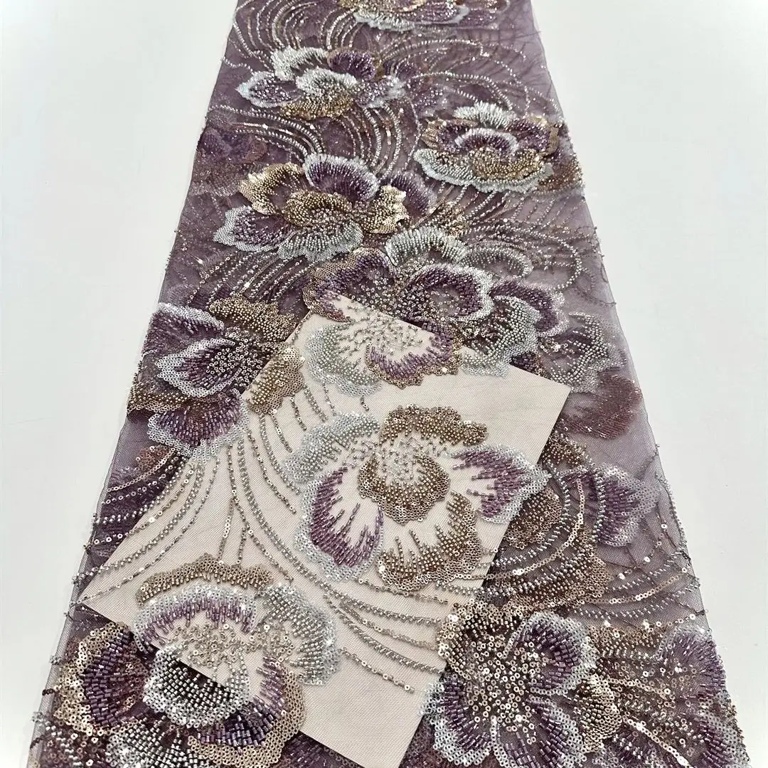 Africa Nigerian Beaded French Mesh Lace With Sequins High Quality 2025 Embroidery Lace Sequins Lace For Wedding Dresses Women