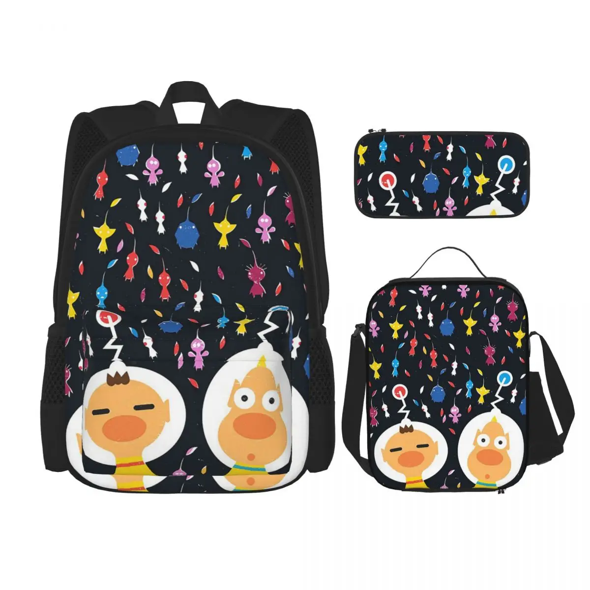 

Pikmin Characters Backpacks Boys Girls Bookbag Children School Bags Kids Rucksack Lunch Bag Pen Bag Three-Piece Set