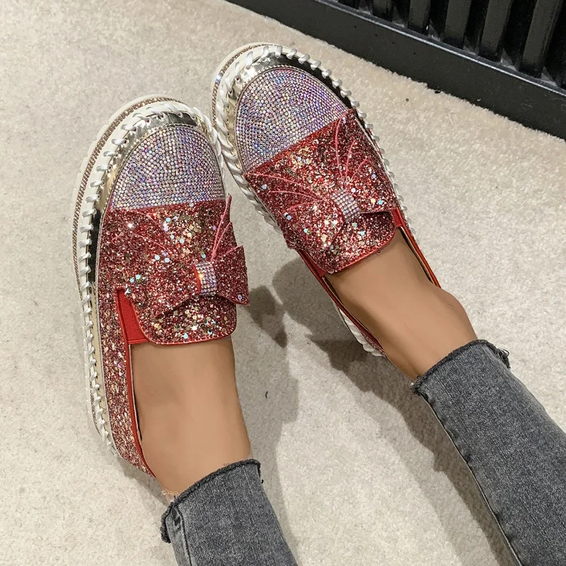 Flats Bling Loafers Women Shoes Platform Casual Luxury Sneakers 2025 Trend Walking Designer Bow Running Shoes Zapatillas Mujer